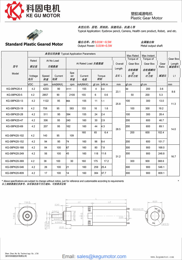 8mm plastic gear motor from kegu motor