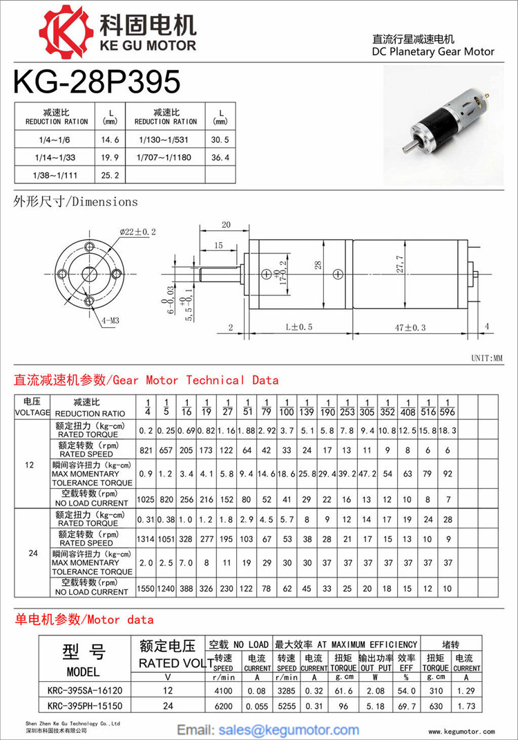 KG-28P395 28mm planetary gear motor