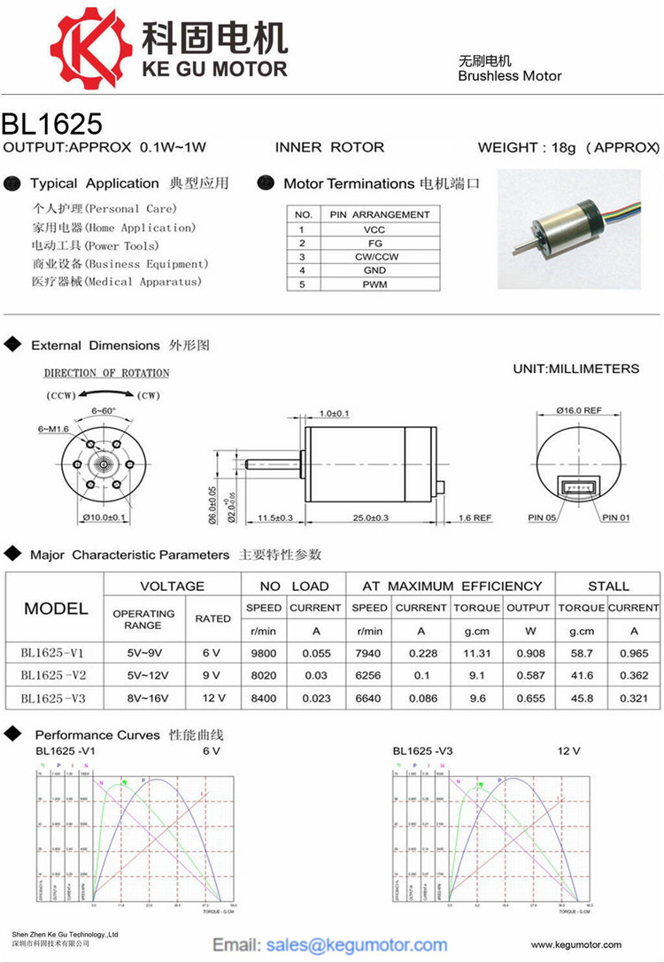 BL1625 16mm brushless motor